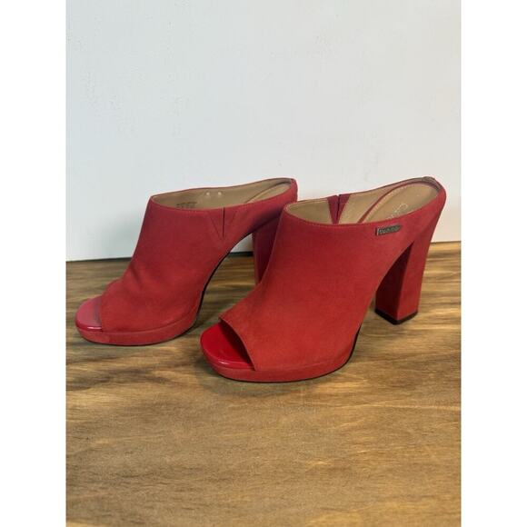 Calvin Klein Red Suede Open Toe Block Heel Mules Women’s Size 8 -shoes - Picture 4 of 13